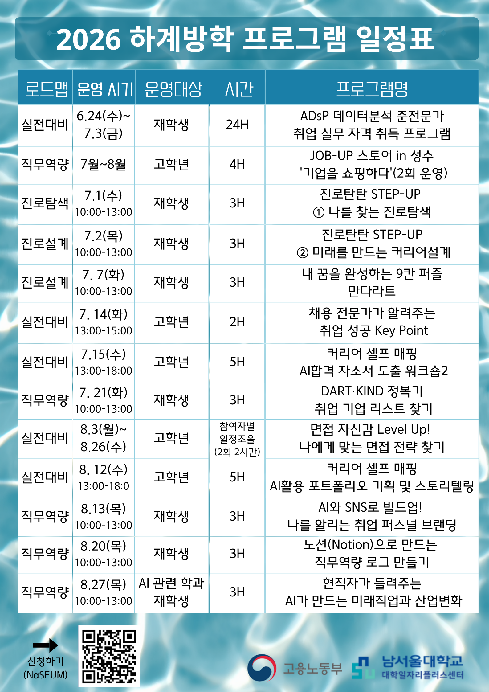 2026학년도 하계방학 프로그램 일정표